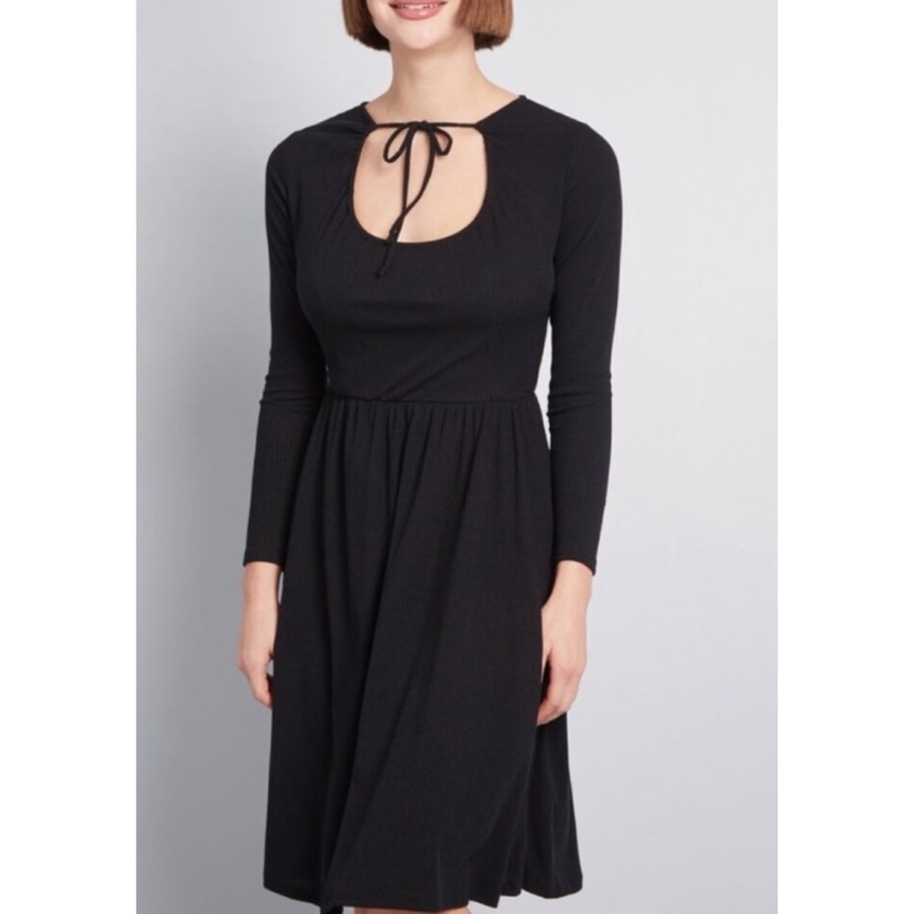 ModCloth To Your Liking Black Ribbed Dress - Picture 3 of 8